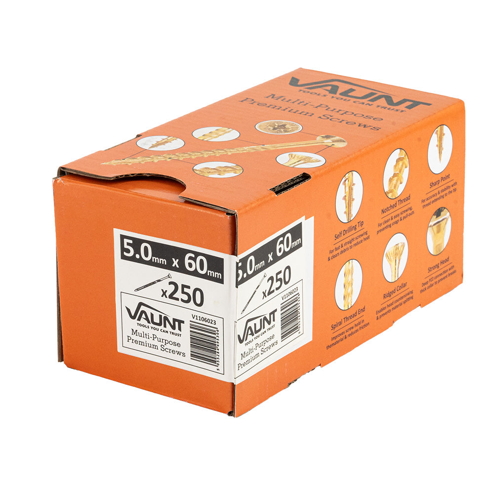 Vaunt 5.0mm x 60mm Multi-Purpose Wood Screws - Box of 250