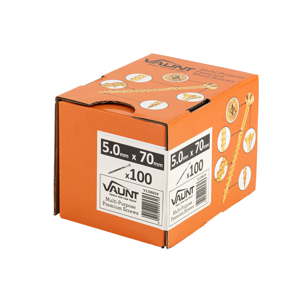 Vaunt 5.0mm x 70mm Multi-Purpose Wood Screws - Box of 100