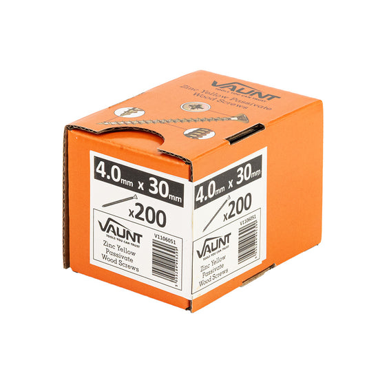 Vaunt 4.0 x 30mm Woodscrew Zinc Yellow Passivated - Box of 200