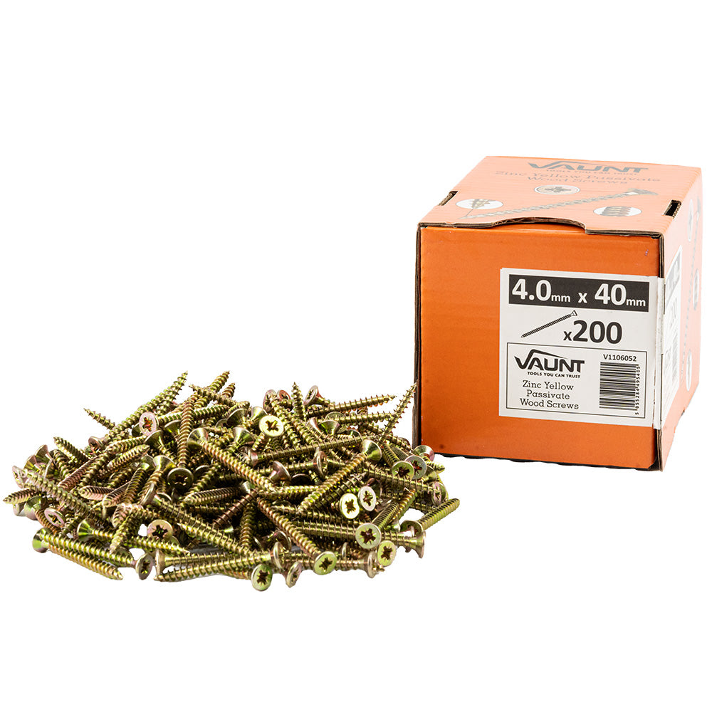 Vaunt 4.0 x 40mm Woodscrew Zinc Yellow Passivated - Box of 200