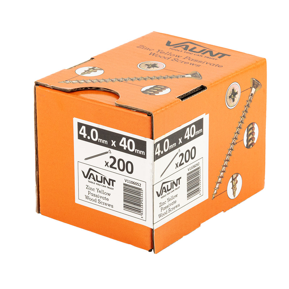 Vaunt 4.0 x 40mm Woodscrew Zinc Yellow Passivated - Box of 200