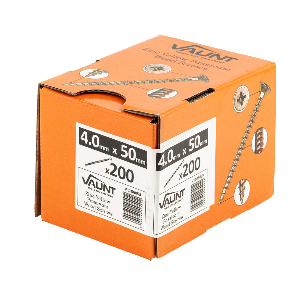 Vaunt 4.0 x 50mm Woodscrew Zinc Yellow Passivated - Box of 200