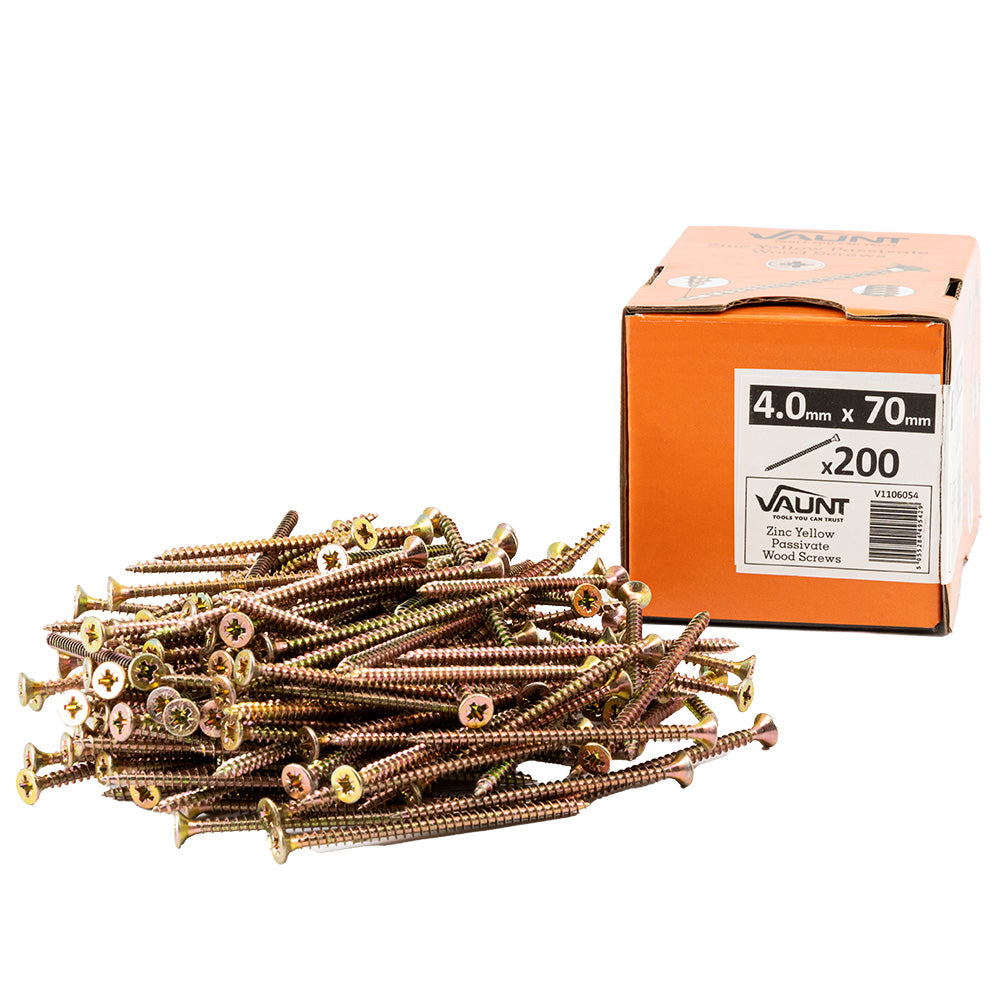 Vaunt 4.0 x 70mm Woodscrew Zinc Yellow Passivated - Box of 200