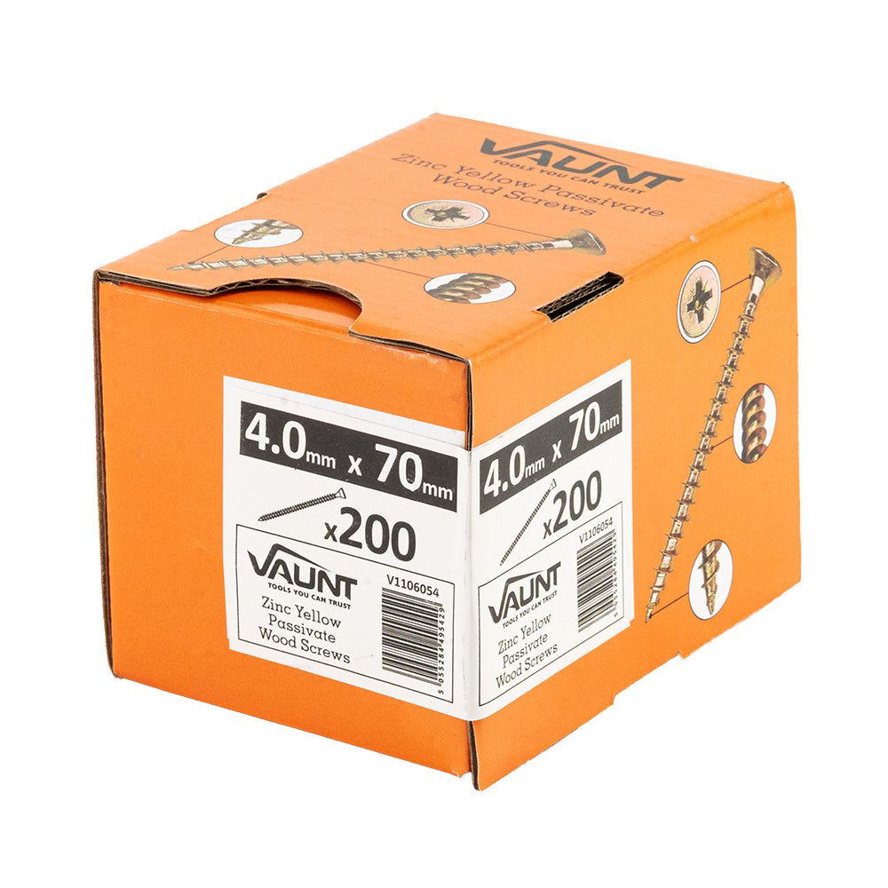 Vaunt 4.0 x 70mm Woodscrew Zinc Yellow Passivated - Box of 200