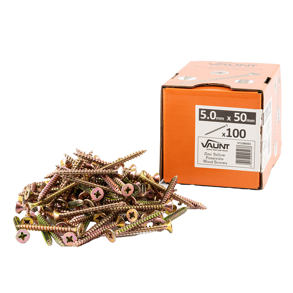 Vaunt 5.0 x 50mm Woodscrew Zinc Yellow Passivated - Box of 100