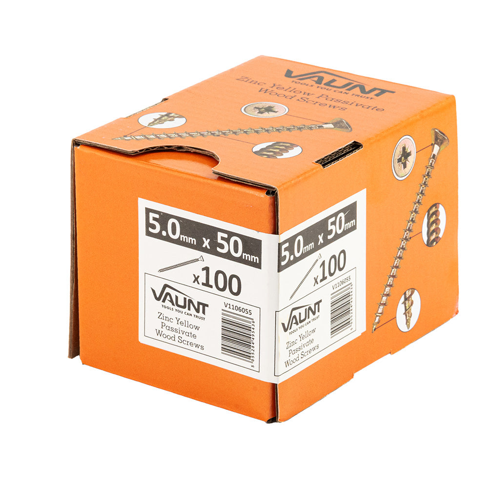 Vaunt 5.0 x 50mm Woodscrew Zinc Yellow Passivated - Box of 100