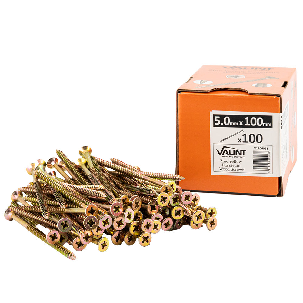 Vaunt 5.0 x 100mm Woodscrew Zinc Yellow Passivated - Box of 100