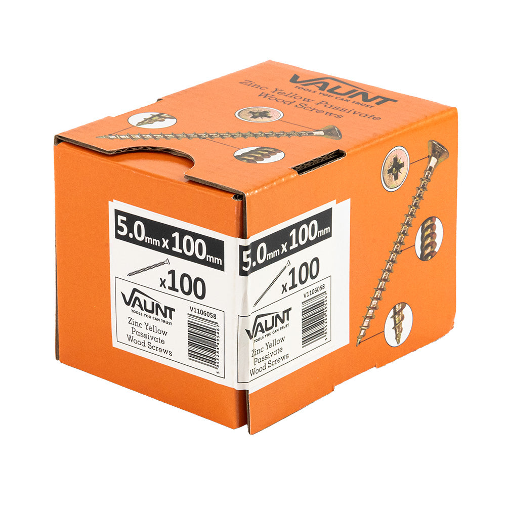 Vaunt 5.0 x 100mm Woodscrew Zinc Yellow Passivated - Box of 100