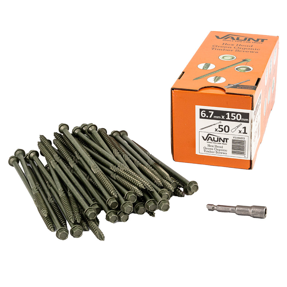 Vaunt 6.7mm x 150mm Hex Head Green Organic Timber Screws - Box of 50