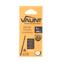 Vaunt 3.0mm x 100mm HSS M2 Long Turbo Drill Bits - Pack of 10