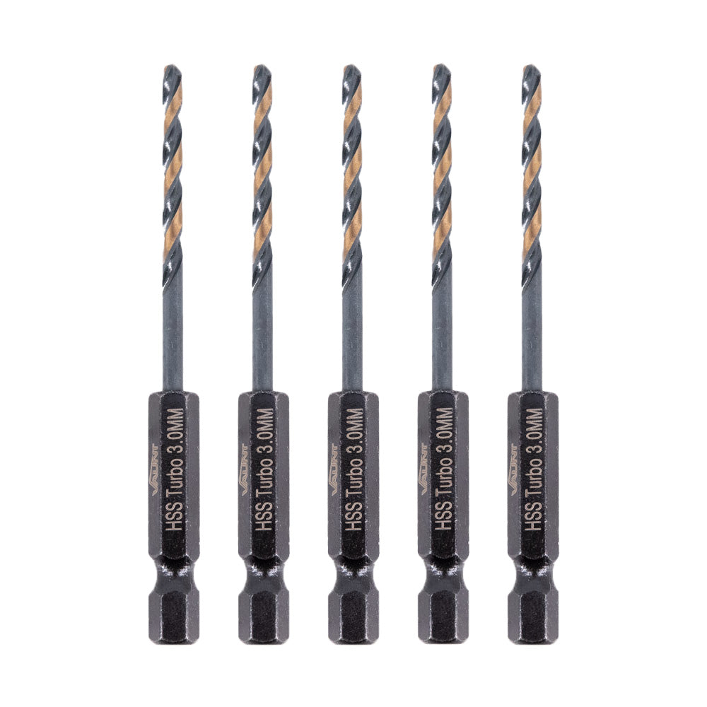 Vaunt 3.0mm x 81mm 1/4'' Hex Shank HSS M2 Turbo Drill Bits - Pack of 5