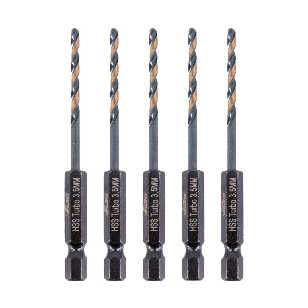 Vaunt 3.5mm x 93mm 1/4'' Hex Shank HSS M2 Turbo Drill Bits - Pack of 5