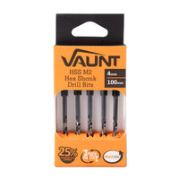 Vaunt 4.0mm x 100mm 1/4'' Hex Shank HSS M2 Turbo Drill Bits - Pack of 5