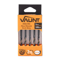 Vaunt 5.0mm x 106mm 1/4'' Hex Shank HSS M2 Turbo Drill Bits - Pack of 5