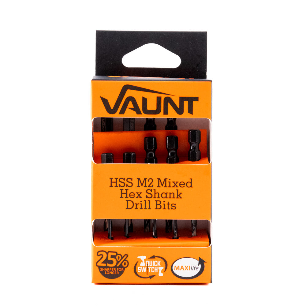 Vaunt 10 Piece 1/4'' Hex Shank HSS M2 Turbo Drill Bit Set
