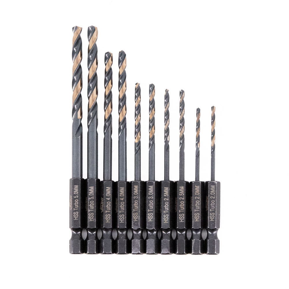 Vaunt 10 Piece 1/4'' Hex Shank HSS M2 Turbo Drill Bit Set