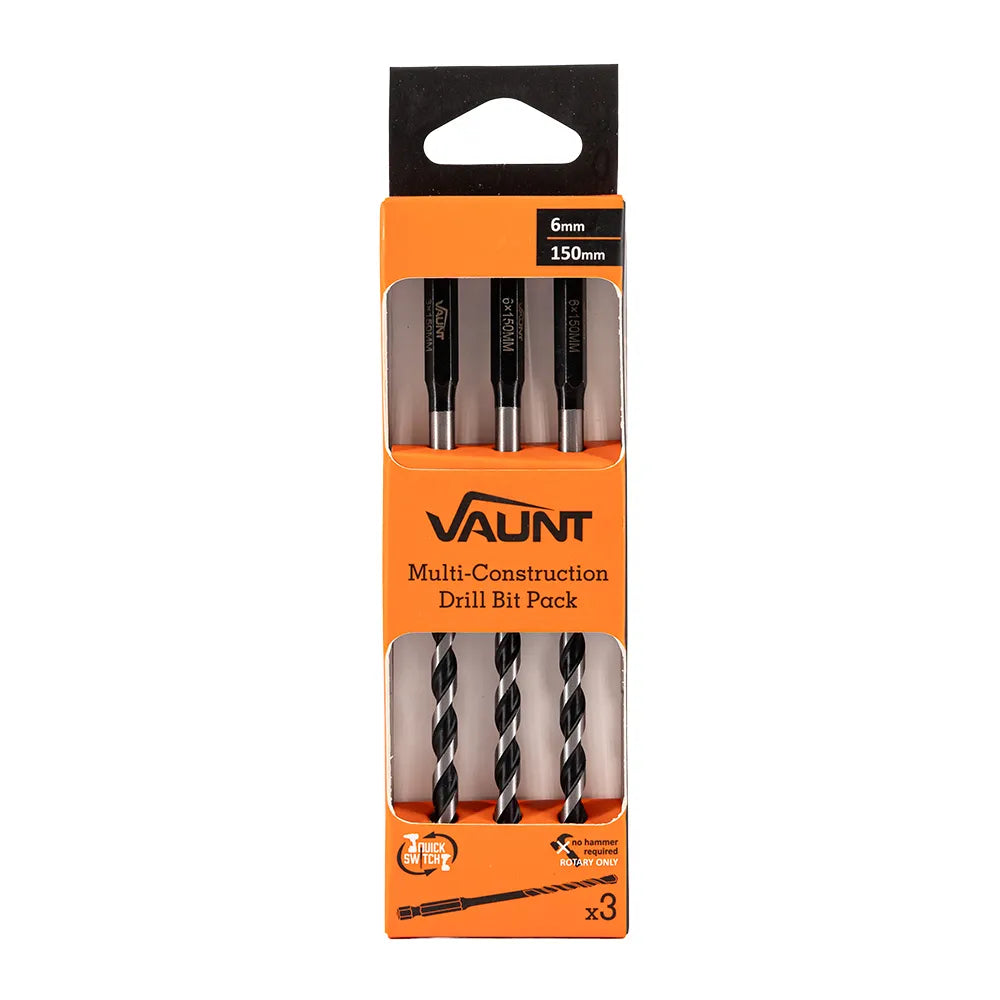 Vaunt 6.0mm x 150mm Multi-Construction Drill Bits - Pack of 3