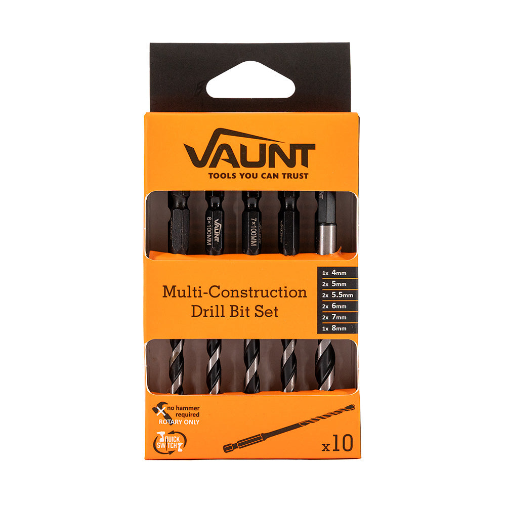 Vaunt 10 Piece Multi-Construction Drill Bit Set