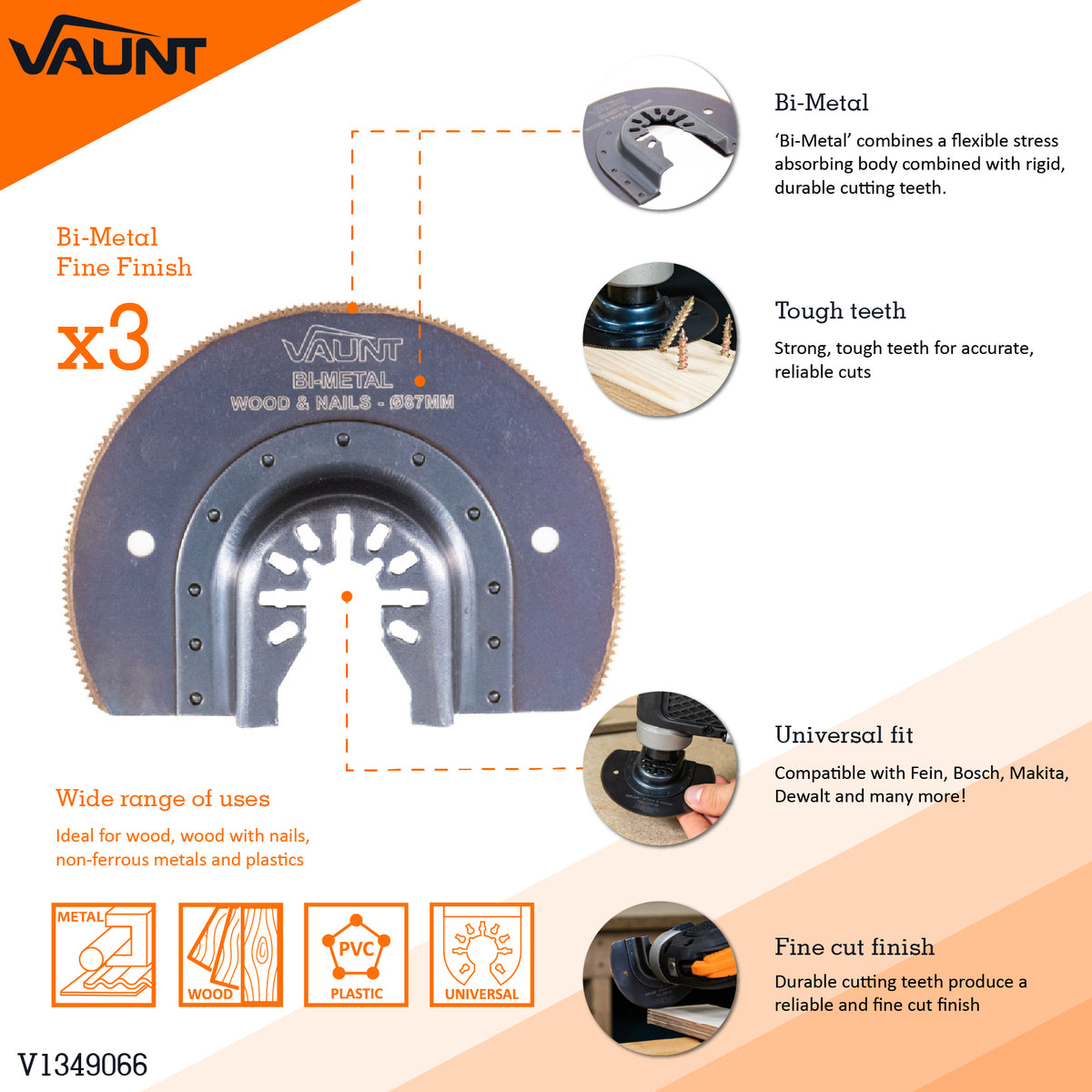 Vaunt Premium 88mm Bi-Metal Segmented Multi Tool Blade - Pack of 3