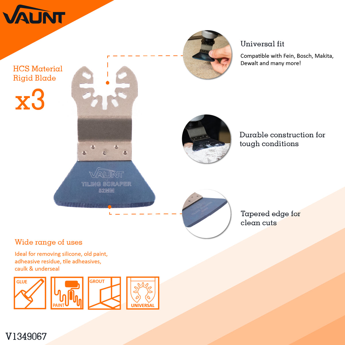 Vaunt Premium 52mm Multi Tool Rigid Scraper Blade - Pack of 3