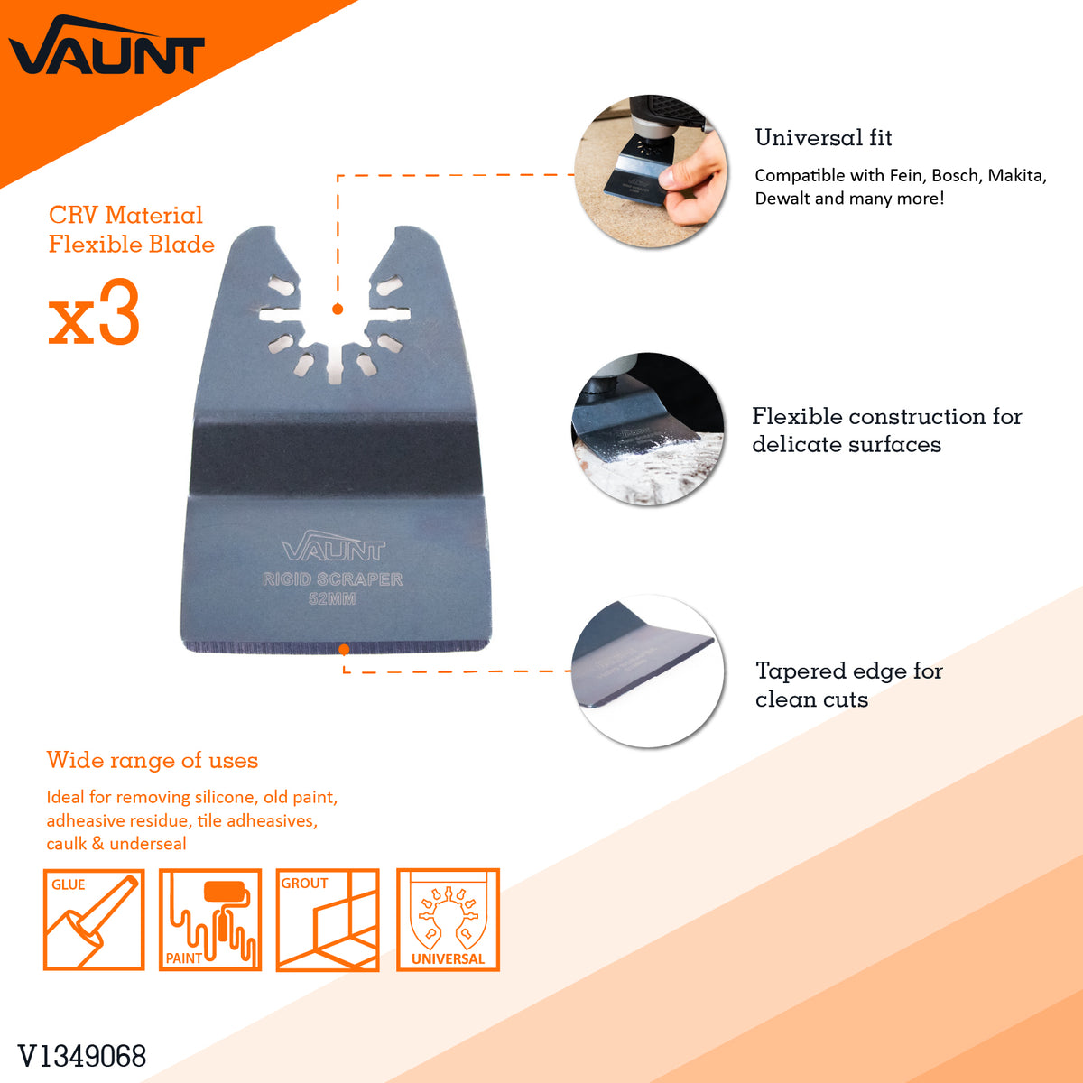 Vaunt Premium 50mm Multi Tool Heavy Duty Scraper Blade  -  Pack of 3
