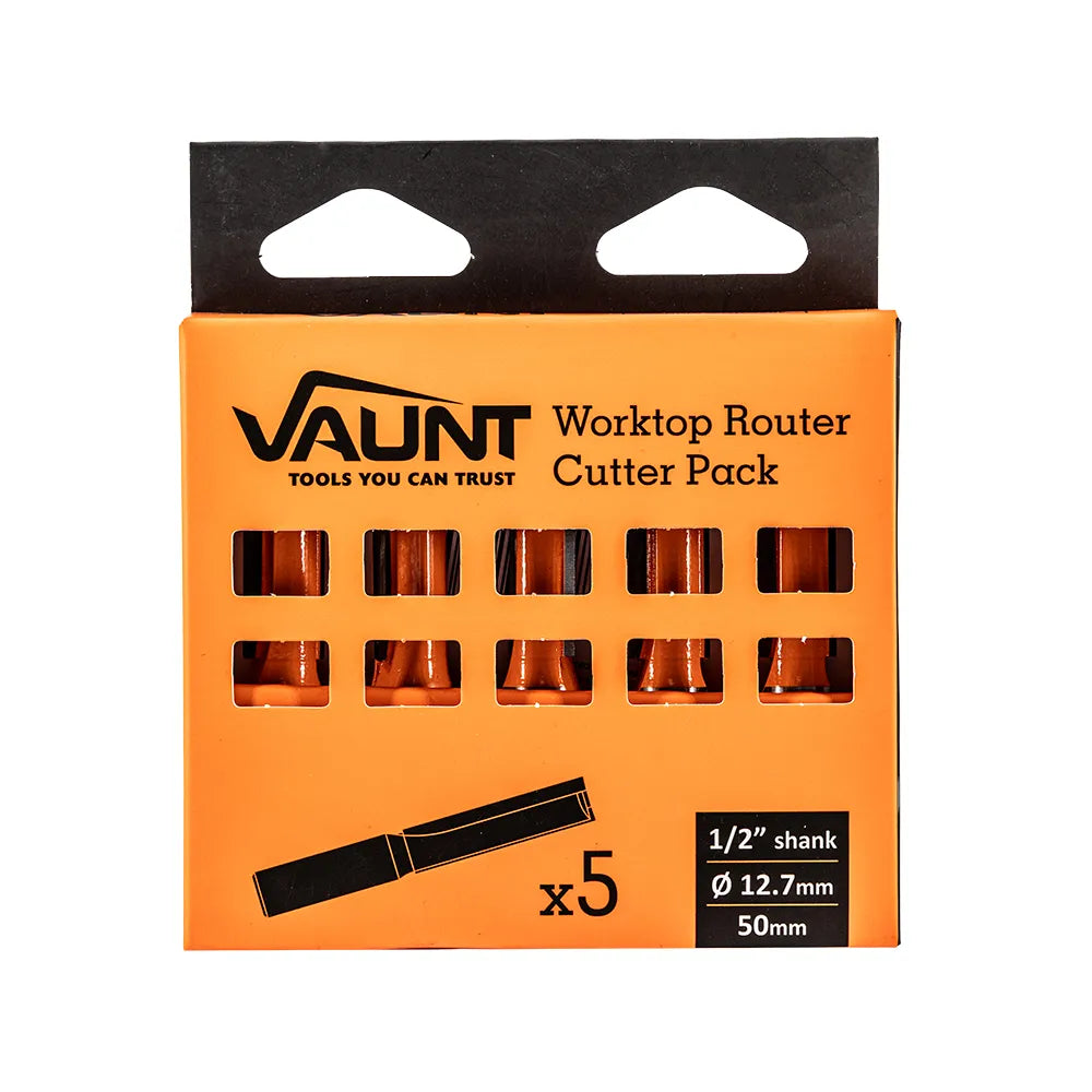 Vaunt 12.7mm x 50mm Straight Router Cutter 1/2" Shank - Pack of 5