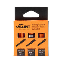 Vaunt 3 Piece Router Cutters Top & Bottom Bearing Guided 1/4" Shank Set