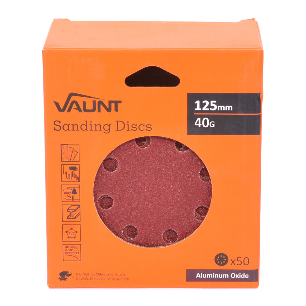 Vaunt 125mm 40 Grit Sanding Discs - Pack of 50