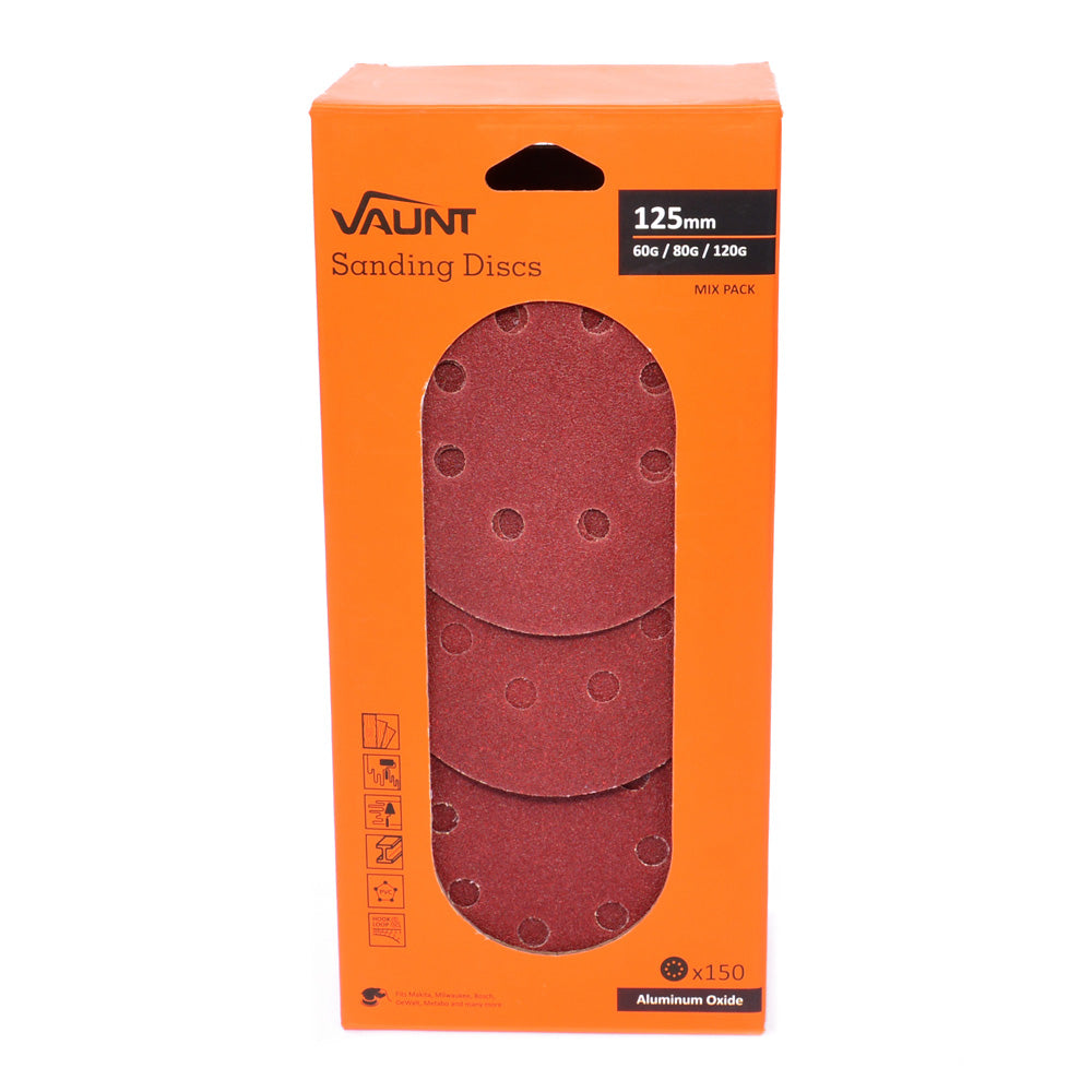 Vaunt 125mm "3x Grit" Sanding Discs Bulk Pack - 60G, 80G, 120G - 150 Piece Set
