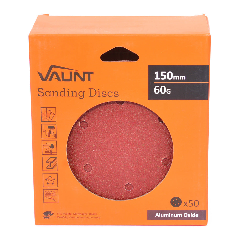Vaunt 150mm 60 Grit Sanding Discs - Pack of 50