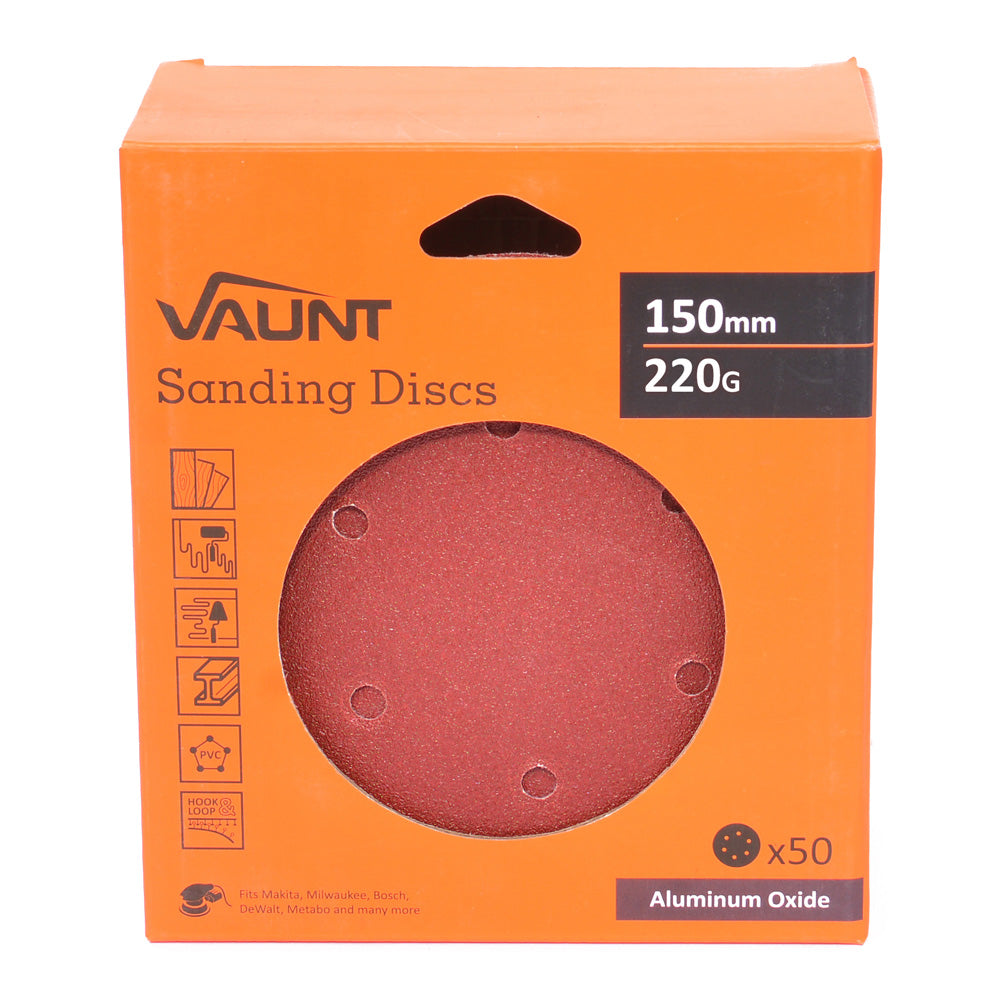 Vaunt 150mm 220 Grit Sanding Discs - Pack of 50