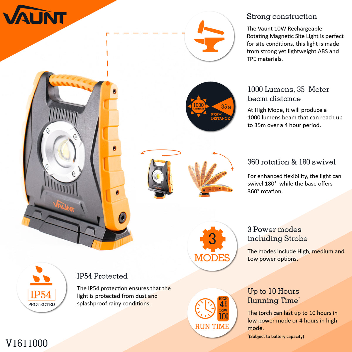 Vaunt 10W Cordless Rotating Magnetic Site Light