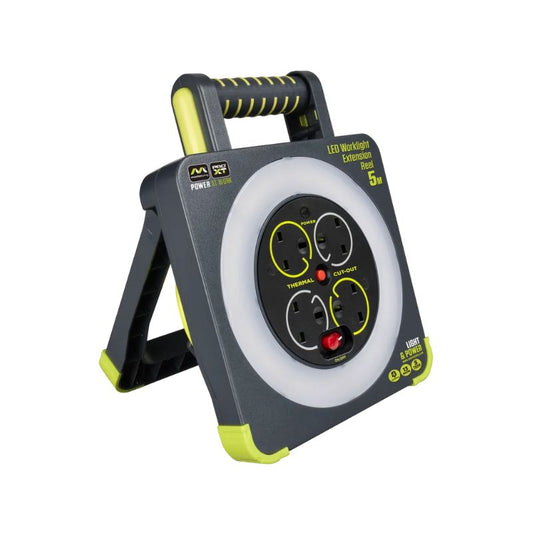 Masterplug ProXT 4 Socket LED Worklight Extension Reel 5m Cable