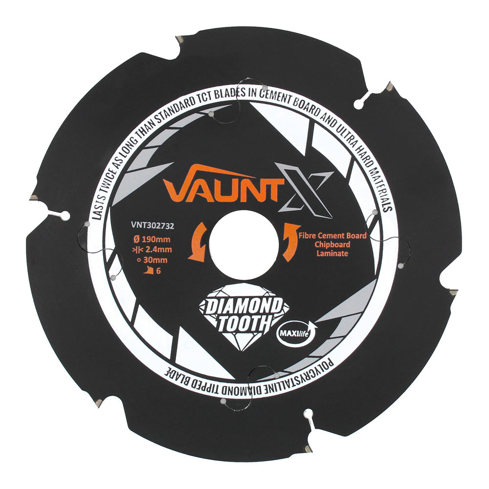Vaunt X 190mm x 30mm 6 Diamond Teeth PCD Circular Saw Blade