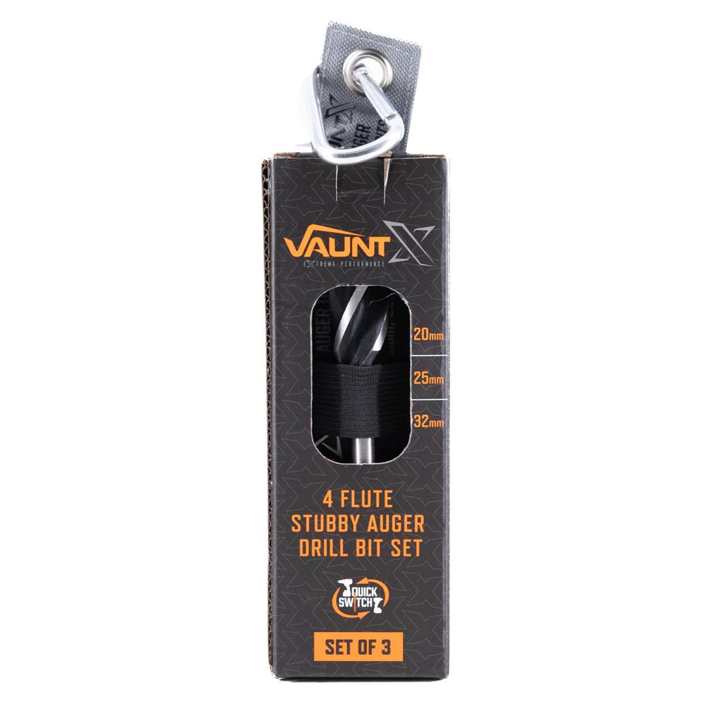 Vaunt X 3 Piece 120mm 4 Flute Auger Drill Stubby Bit Set