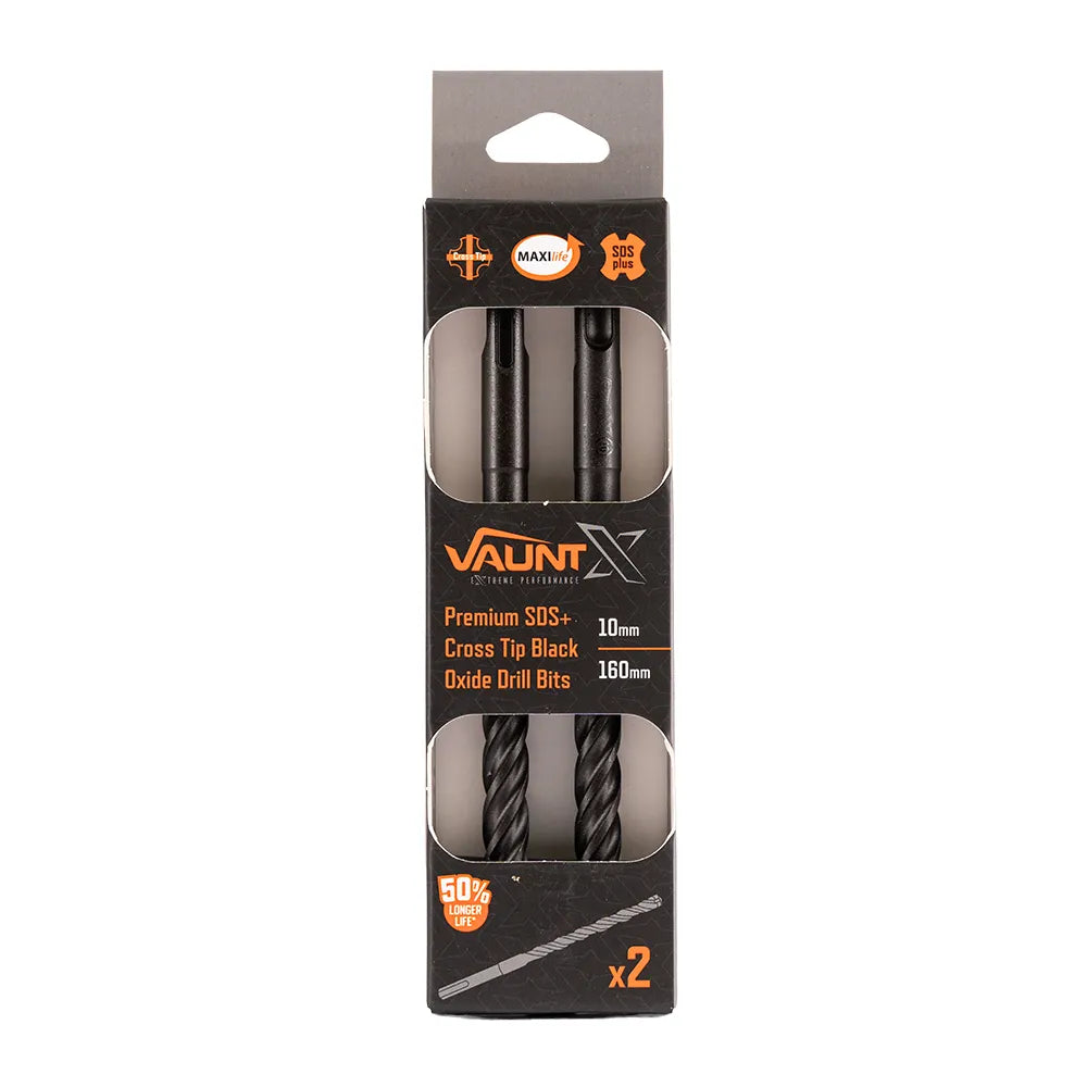 Vaunt X 10mm x 160mm SDS+ Premium Cross Tip Drill Bits - Pack of 2