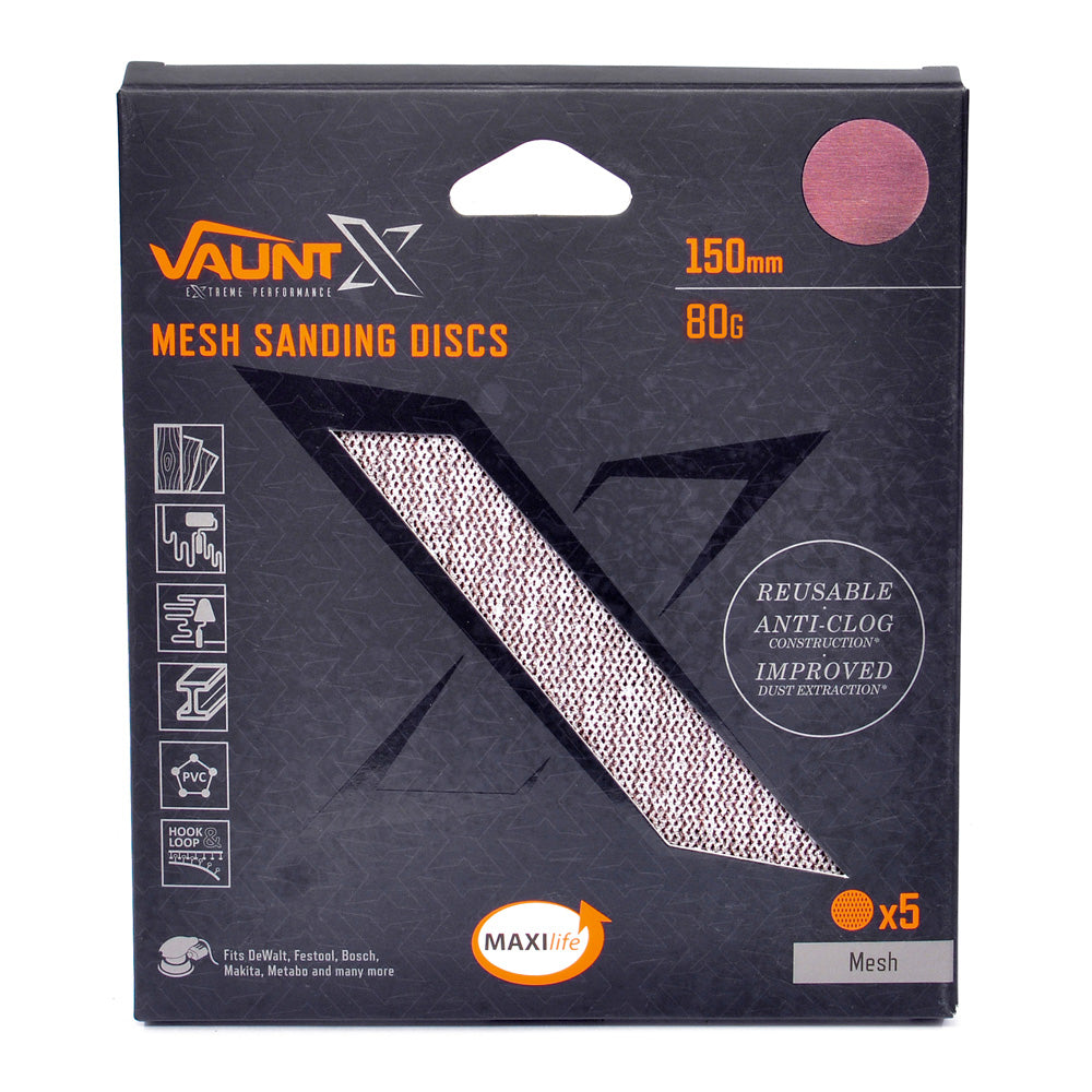 Vaunt X 150mm 80 Grit Mesh Net Sanding Discs - Pack of 5