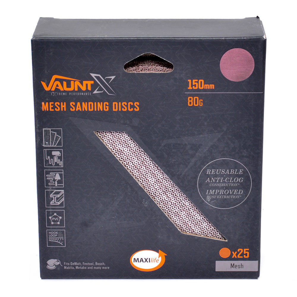 Vaunt X 150mm 80 Grit Mesh Net Sanding Discs - Pack of 25