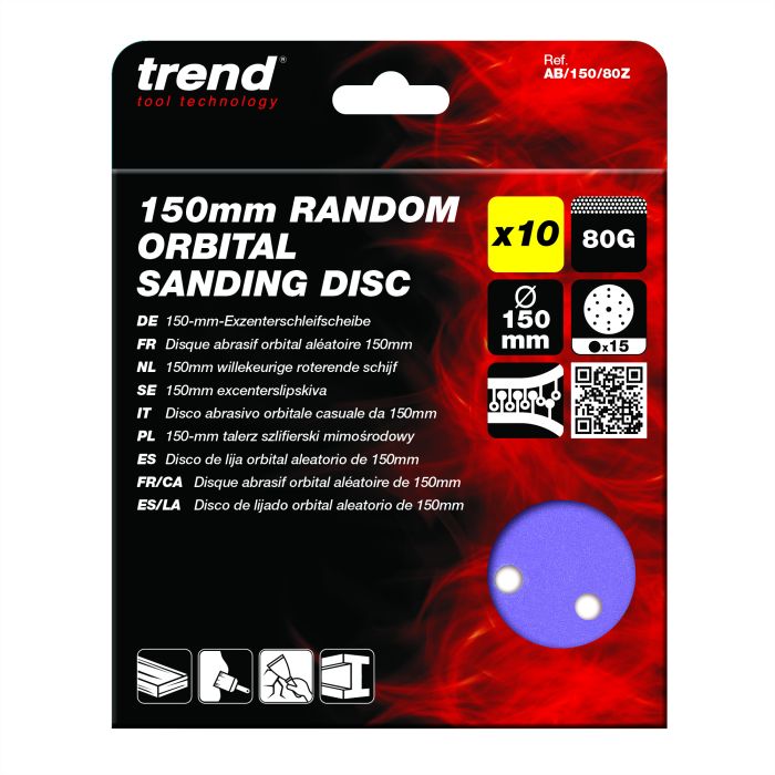 Trend 150mm 80G Random Orbital Sanding Disc (10 Pack)