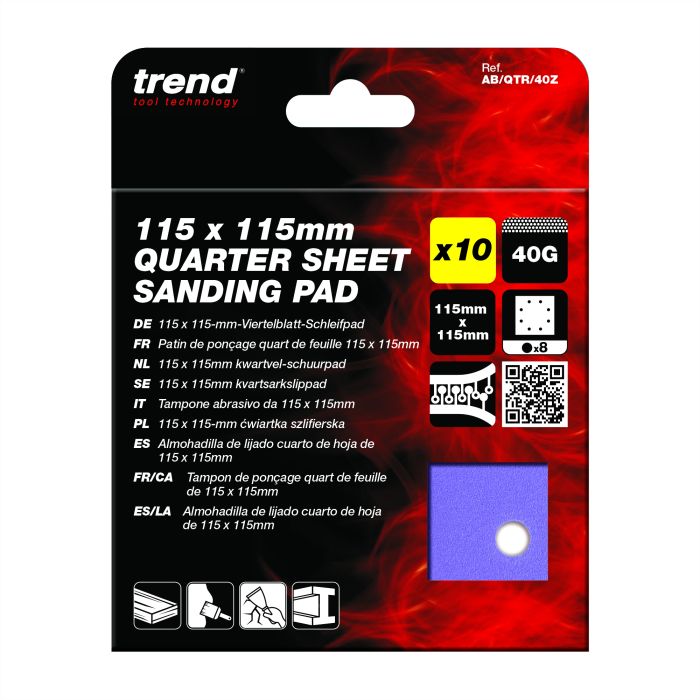 Trend Zirconium 1/4 Sheet Sanding Sheet 115mm x 115mm 40 Grit (10 Pack)