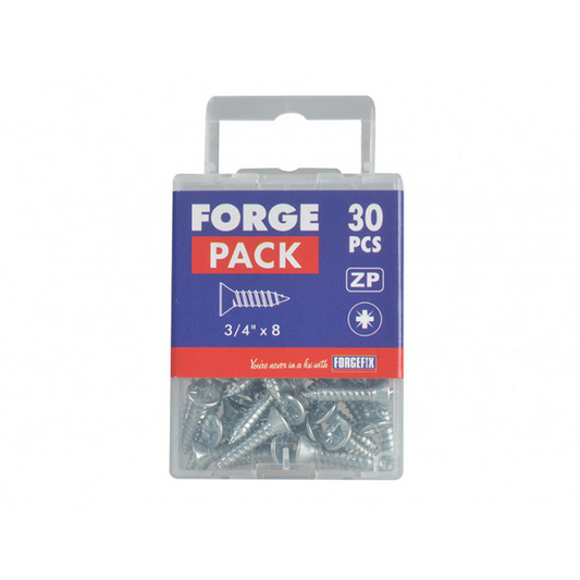 Forgepack Self Tapping Screw - Countersunk - Zinc Plated, 3/4in X 8 (Pack Of 30)