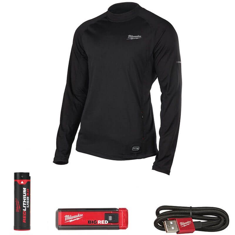Milwaukee Red Lithium USB Black WorkSkin Heated Base Layer - Large (WITH BATTERIES)