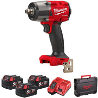 Milwaukee 18V Fuel GEN2 Mid-Torque 1/2'' Impact Wrench with Friction Ring Kit - 3 x 5.0ah Batteries, Charger & Case