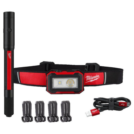 Milwaukee USB Rechargeable 450 Lumen Headlamp & 250 Lumen Pen Light