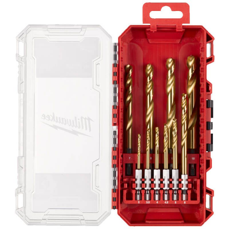 Milwaukee 10 Piece Red Hex ShockWave Impact Duty HSS-Ground Titanium Metal Drill Bit Set