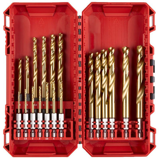 Milwaukee 19 Piece SHOCKWAVE™ Red Hex HSS TiN Metal Drill Bit Set