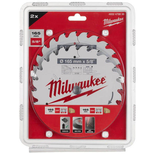 Milwaukee Circular Saw Blades CSB Twin Pack 165 x 24T/24T