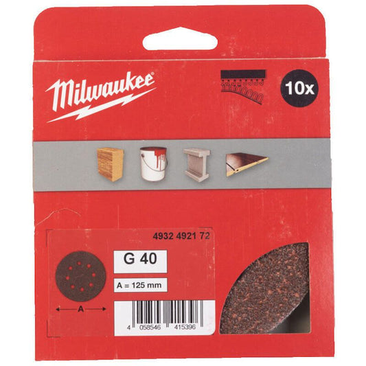 Milwaukee 40 Grit 125mm Sanding Discs (10 Pack)