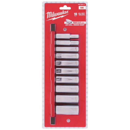 Milwaukee 10 Piece 3/8" Drive SAE Chrome Deep Socket Set