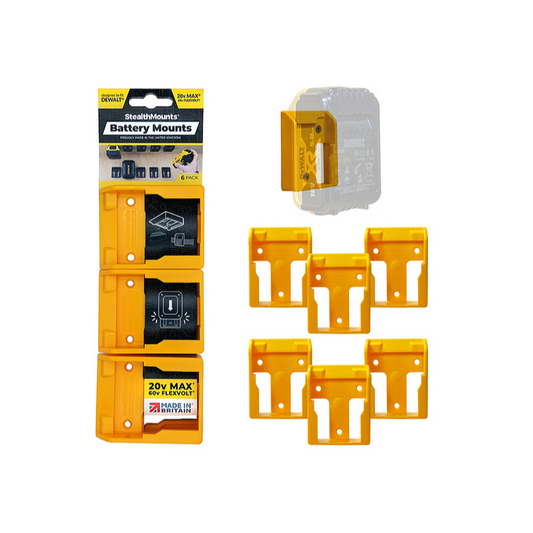 StealthMounts Battery Mounts for DeWalt XR 20V - Yellow - 6 pack